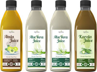 Relishta Amla Aloe Vera andKarela Juice - (4x500ML) Purifies Blood and Boosts Immunity