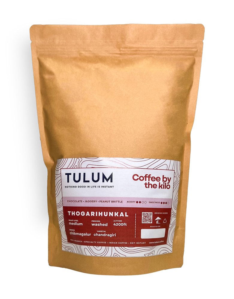 Tulum Coffee | Thogarihunkal - Chocolatey 1 Kg | (Pour Over) Freshly Roasted 100% Specialty Arabica | Bulk coffee for home, office