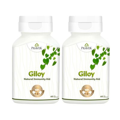 PRAVEK Giloy, Natural Immunity Aid Extract, Antioxidant Properties, Immunity Booster - 60 Capsules (Pack Of 2)