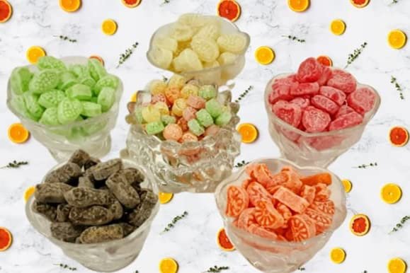 RavSo Sweet Orange, Paan Lemon Mix Fruit Kacha Aam & kali Miech Masala Candy Toffee Combo Pack of 6 (150gmx6)