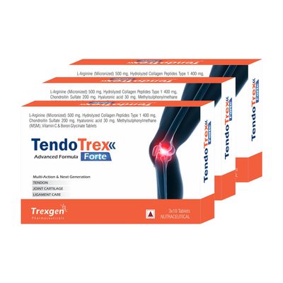 Trexgen TENDOTREX FORTE Advanced & Complete Tendon, Joint Cartilage & Ligament Care (30 Tablets) (Pack of 3), 3 count, 30 capsules