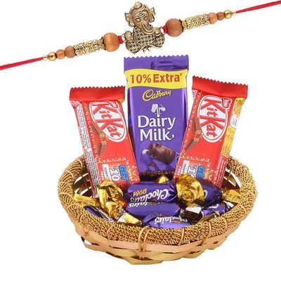 SFU E Com Cadbury Choco Combo | Rakhi Chocolate for Brother | Ganesha Designer Rakhi with Chocolates | Roli, Chawal, Chandan, Misri | 286