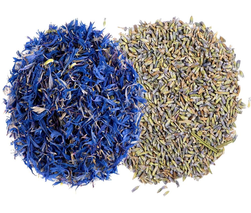 A D Food & Herbs Combo of Dried Lavender/Blue Corn Flower Petals Aromatic Edible for Homemade Lattes, Tea Blends, Bath Salts, Gifts, Crafts each of (50)