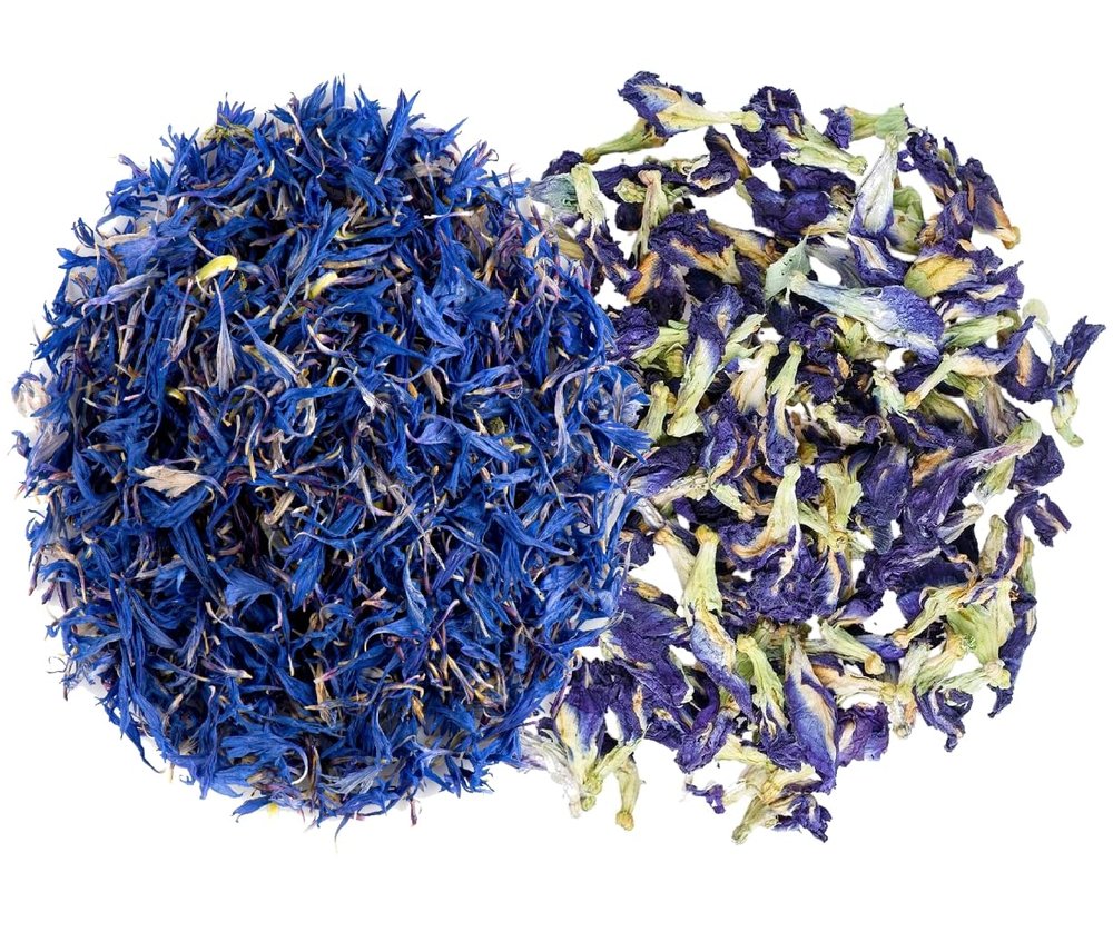 A D Food & Herbs Combo of Dried Butterfly Pea Flower/Blue Corn Flower Petals Aromatic Edible for Homemade Lattes, Tea Blends, Bath Salts, Gifts, Crafts - each of (250)