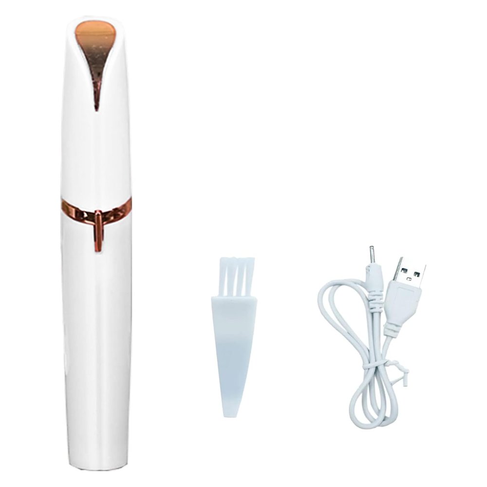 White Eyebrow Hair Remover, Painless Portable Precision Electric Eyebrow Hair Trimmer Portable USB Rechargeable Eyebrow Hair Razor with Light