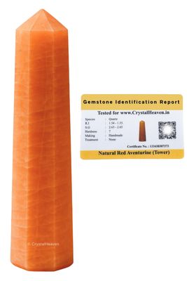 Crystal Heaven Certified Red Aventurine Tower Obelisk Point For Chakra, Healing And Balancing - Aaa Grade Original Certified Gemstone Agate For Reiki Meditation Yoga Spiritual (2-3 Inches)
