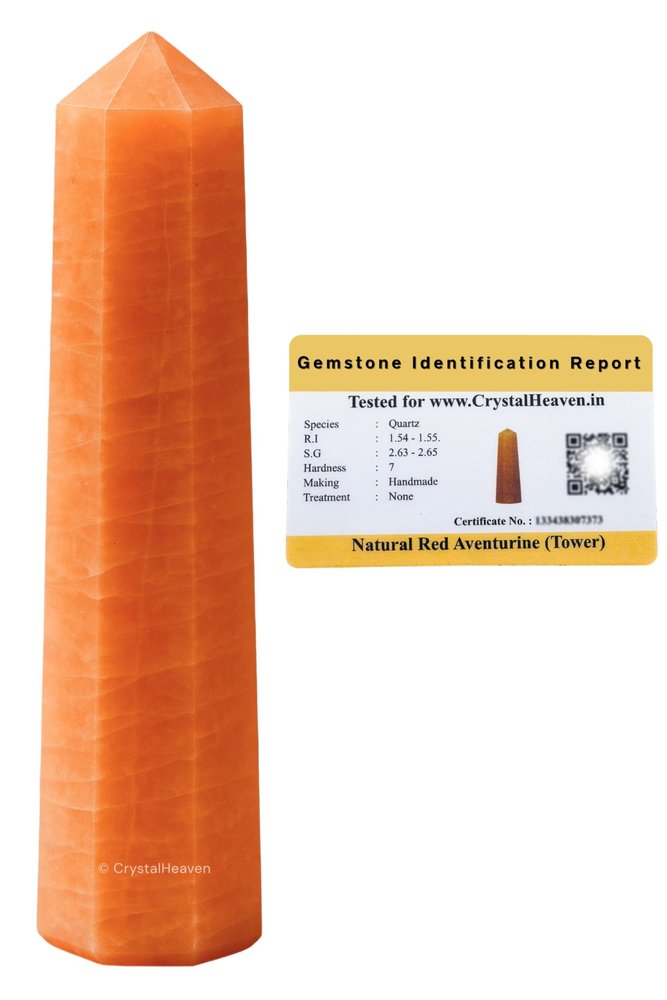 Crystal Heaven Certified Red Aventurine Tower Obelisk Point For Chakra, Healing And Balancing - Aaa Grade Original Certified Gemstone Agate For Reiki Meditation Yoga Spiritual (2-3 Inches)