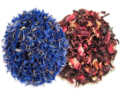 A D Food & Herbs Combo of Dried Hibiscus/Blue Corn Flower Petals Aromatic Edible for Homemade Lattes, Tea Blends, Bath Salts, Gifts, Crafts - each of (200 Gms)