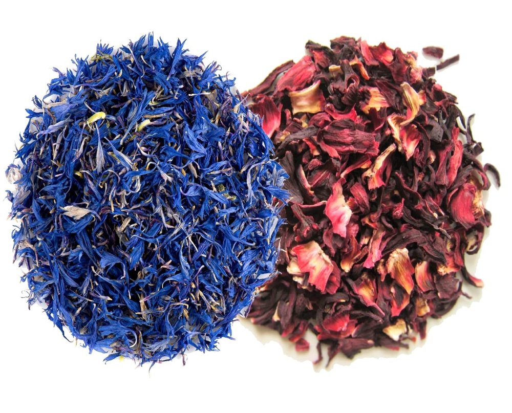A D Food & Herbs Combo of Dried Hibiscus/Blue Corn Flower Petals Aromatic Edible for Homemade Lattes, Tea Blends, Bath Salts, Gifts, Crafts - each of (200 Gms)