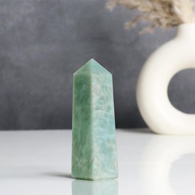 9Dzine Amazonite Crystal Tower Obelisk Point Pencil 100-150 Gm | Amazonite Stone Pencil Tower for Home Dcoration Vastu