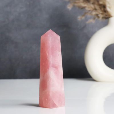 9Dzine Rose Quartz Crystal Tower Obelisk Point Pencil 50-100 Gm | Rose Quartz Stone Pencil Tower for Home Dcoration Vastu