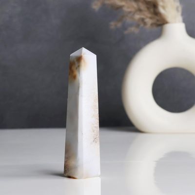 9Dzine Scolocite Crystal Tower Obelisk Point Pencil 100-150 Gm | Scolocite Stone Pencil Tower for Home Dcoration Vastu