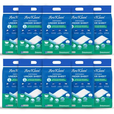 Arokleen Premium Disposable Bed Underpads Large 90x60 CM I 100 Units I Waterproof I Protects surfaces from Incontinence I Super Soft Polymer Pack of 10