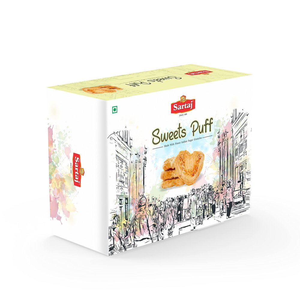 Sartaj Sweet French Heart Puff, 200g Pack | Sweet Puff Snacks