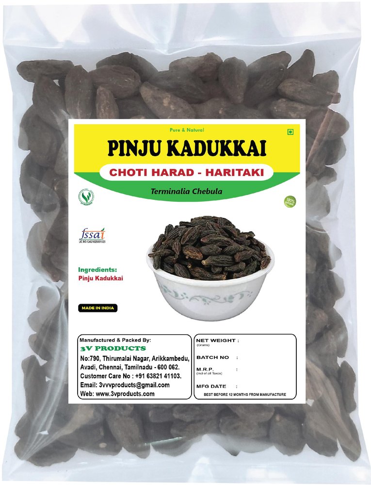 3V PRODUCTS Pinju Kadukkai 400g | Choti Harad | Haritaki | Kali Harad | Black Himej | Terminalia Chebula