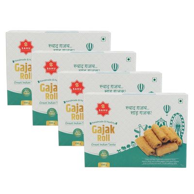 SAHU GAJAK BHANDAR Gazak Sweet Roll 1400g (Pack of 4, Each 350g) | Gajjak | Sesame Chikki | Sesame Sweets | Gazzak | Healthy Snack Gift Boxes