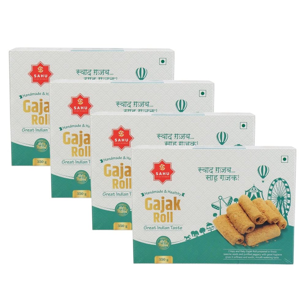 SAHU GAJAK BHANDAR Gazak Sweet Roll 1400g (Pack of 4, Each 350g) | Gajjak | Sesame Chikki | Sesame Sweets | Gazzak | Healthy Snack Gift Boxes