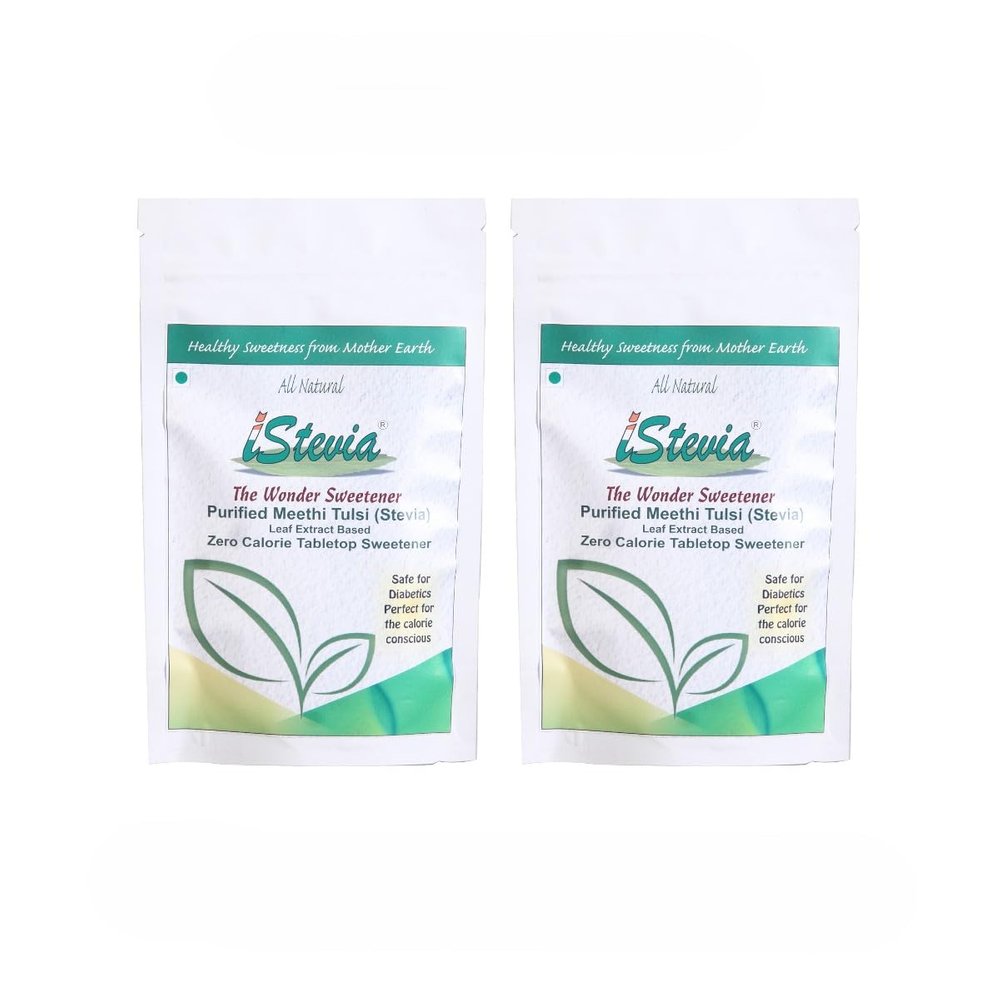 iStevia Meethi Tulsi Powder | Everyday Sweetener I 100% Natural I Guilt Free Sweetness | Helps Maintain Healthy Sugar Levels and Weight | from JANUS - pioneering Stevia Research in India I Pack Of 2