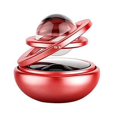 Asryd Solar Power Rotating Design Alloy Body Car Interior Decoration Air Freshener Perfum, with Organic Fragrance (Crystal Red)