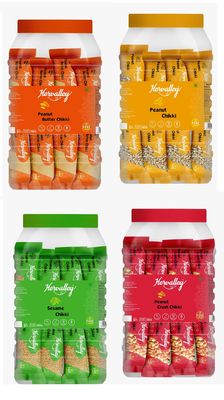 Hervalley Peanut Butter Chikk Hervalley Peanut Chikk Hervalley Peanut Crush Chikk (50 Pieces of 15g) and Hervalley Sesame Chikki 50 Pieces of 13g JAR No Preservative Colour or Flavours (Four JAR)