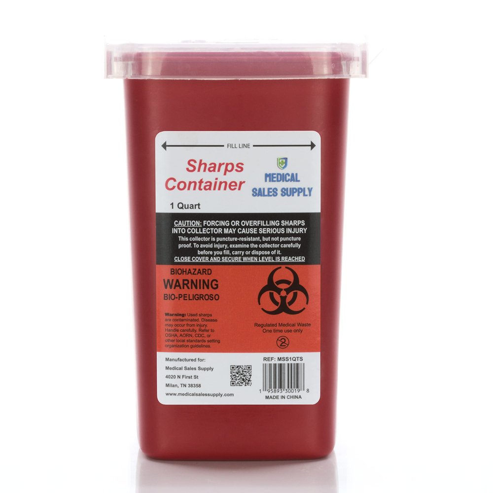 1 Quart | Biohazard Needle and Syringe Disposal Sharps Container with Flip Lid | for Diabetics - Pack of 1