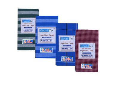 Gowri Tex Premium Cotton Lungis Pack Of 4 (Lungi2.10 SGrn SBlue BBlue Maroon 4)