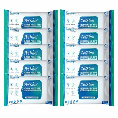 Aro Kleen 100 Count Large Size Bed Bath Wipes With Aloe Vera & Vitamin E, Adult Wet Wipes, Adult Bath Wipes, Anti Bacterial, Cleansing Towels, Refreshing Sponge Bath Towel, For Men & Women-Pack Of 10