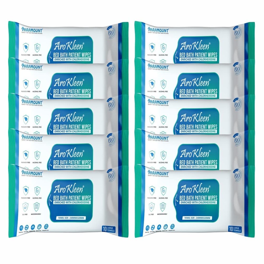 Aro Kleen 100 Count Large Size Bed Bath Wipes With Aloe Vera & Vitamin E, Adult Wet Wipes, Adult Bath Wipes, Anti Bacterial, Cleansing Towels, Refreshing Sponge Bath Towel, For Men & Women-Pack Of 10
