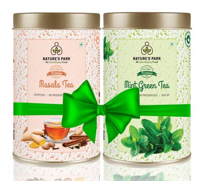NATURE'S PARK Masala Tea And Mint Green Tea Can (2x100 Gm) Pack Of 2