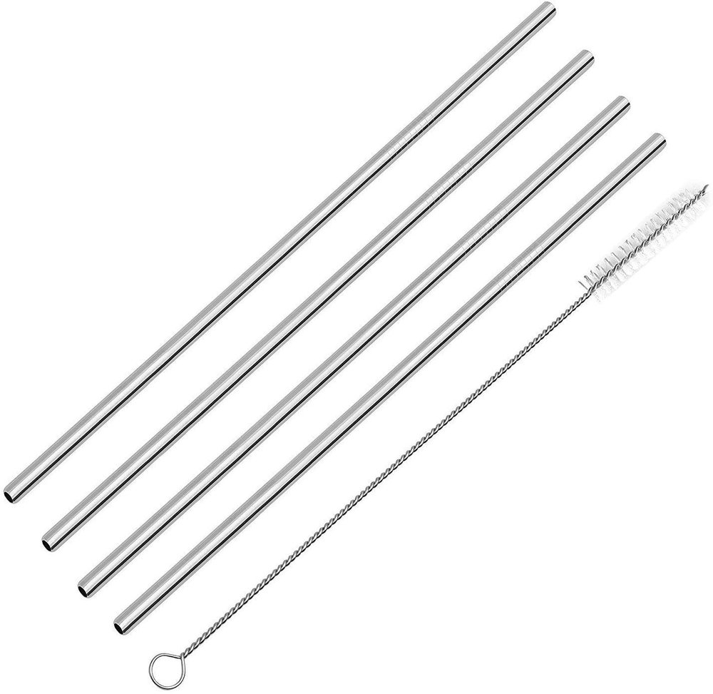 Milestore 4 pcs Reusable Stainless Steel Drinking Straws with 1 Cleaner Brush Kits