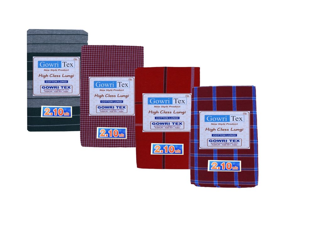 Gowri Tex Premium Cotton Lungis Pack Of 4 (Lungi2.10 MintGrn Maroon RedN BRed 4)