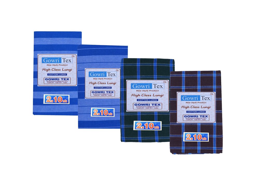 Gowri Tex Premium Cotton Lungi Pack Of 4 (Lungi2.10 SBlue STBlue BGrn Brwn 4)