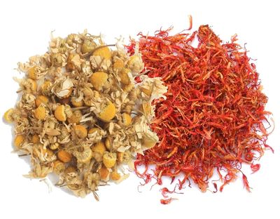 A D Food & Herbs Combo of Dried Chamomile/Safflower Flower Petals Aromatic Edible for Homemade Lattes, Tea Blends, Bath Salts, Gifts, Crafts each pack of (250 Gms)