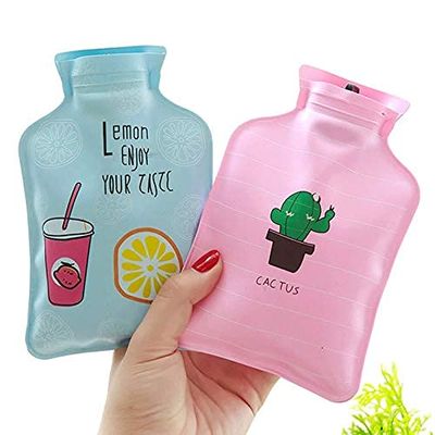 AmigozZ Set of-2pcs. Small Hot Water Bottle Cute Plants Animals Hot Water Sack Winter Water Injection Hot Water Bag (Color & Design as per availability)