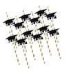 CALANDIS 12pcs Graduation Theme Disposable Drinking Straw Kids Party Tableware C view 1