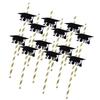 CALANDIS 12pcs Graduation Theme Disposable Drinking Straw Kids Party Tableware C view 3
