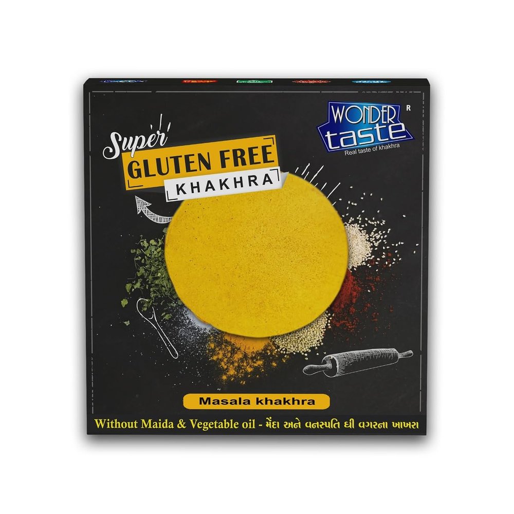 WONDER TASTE Gluten Free Masala Khakhra Pack of 4 (200 grams Each) | Super Healthy Diet Low Calorie Snacks | Delicious Roasted Gujarati Bites | Free Masala Pack Inside