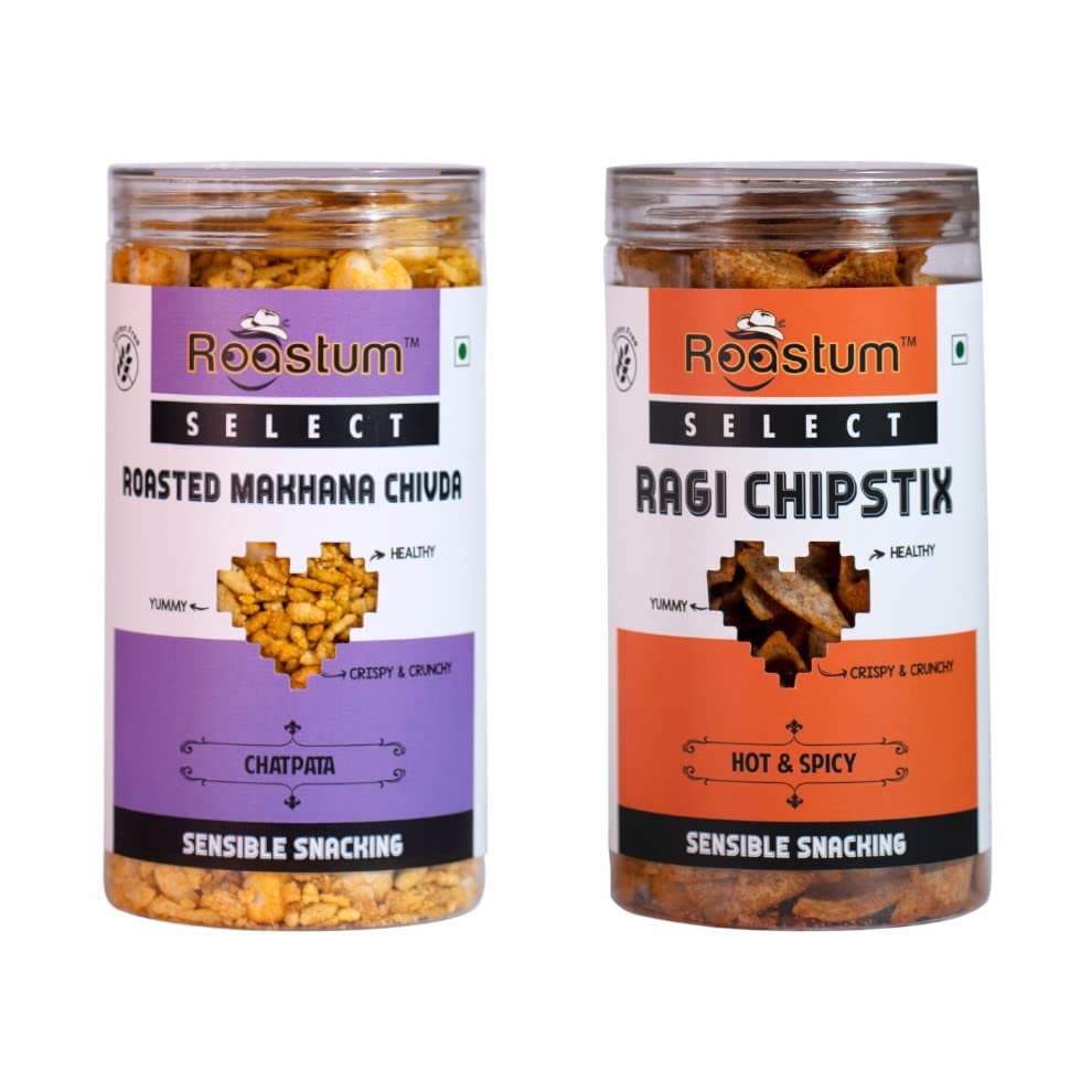 Roastum Combo Of Select Roasted Makhana Chivda And Ragi Chipstix Healthy Snacking With High Nutrient Content (Pack Of 2)