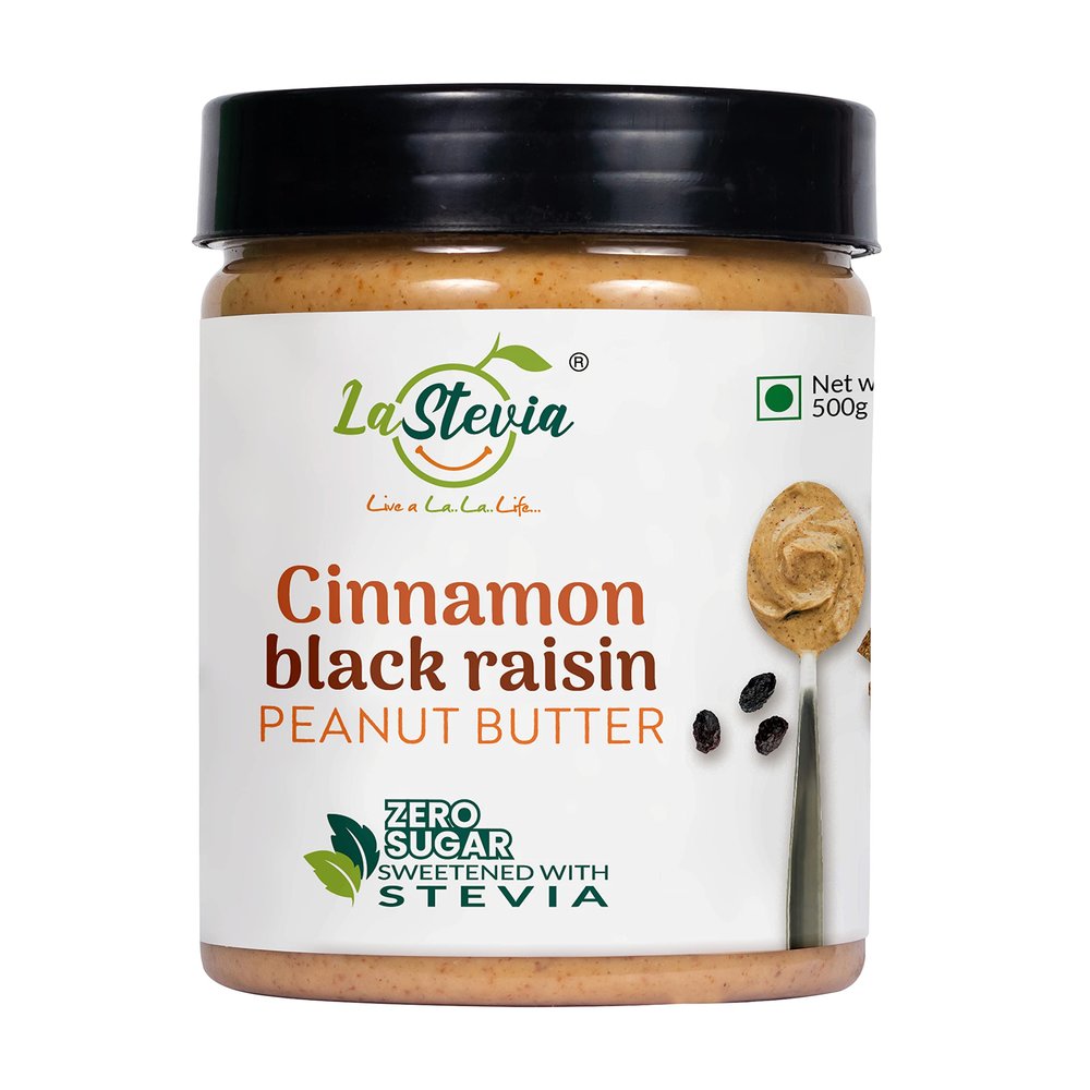 LaStevia Cinnamon Black Raisin Peanut Butter Creamy 500g, Zero Sugar, Sweetened with Stevia.