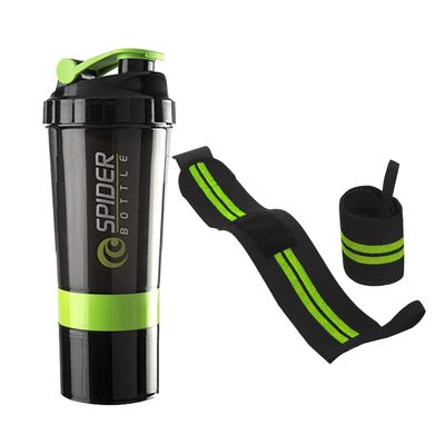 Cool Indians Protein Shaker Bottle with Wrist Support Band for Gym Sport & Exercise l Weightlifting l Powerlifting l Wrist Wrap l Gym Shaker l Shaker Bottle l Gym Water Bottle. (Green)
