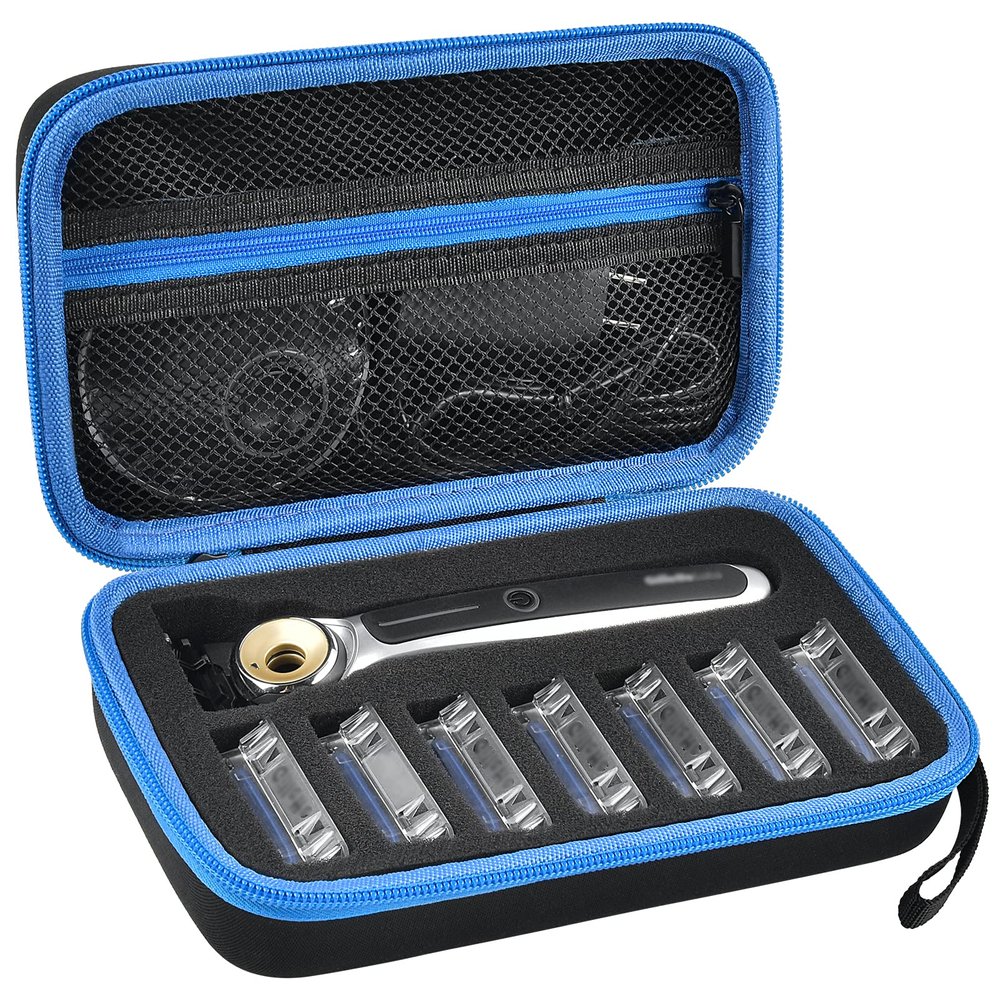 Travel Case Compatible with Gillette Heated Razor for Men, Starter Shave Kit Storage Holder for Blade Refills, Clipper Guards, Charging Dock and Accessories-Blue(Box Only)