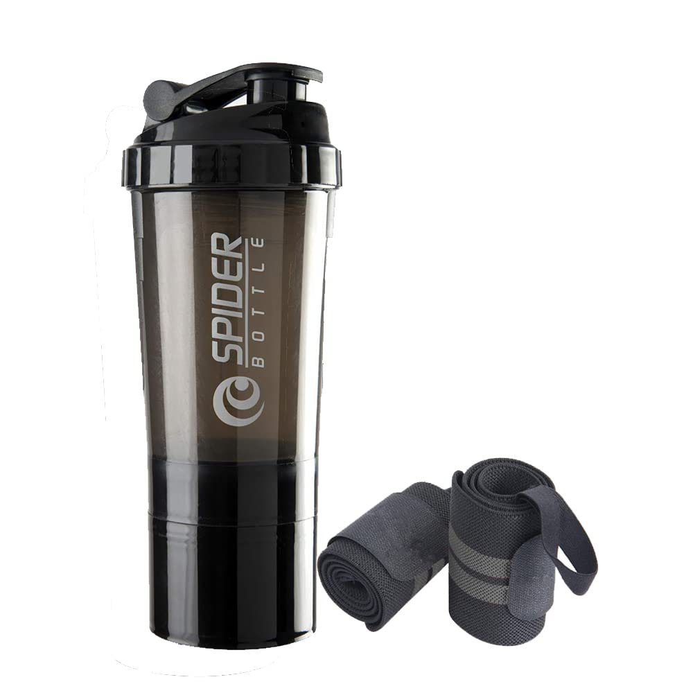 Cool Indians Protein Shaker Bottle with Wrist Support Band for Gym Sport & Exercise l Weightlifting l Powerlifting l Wrist Wrap l Gym Shaker l Shaker Bottle l Gym Water Bottle. (Black)