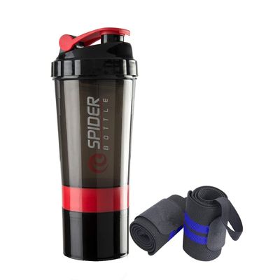 COOL INDIANS Protein Shaker Bottle with Wrist Support Band for Sport & Exercise l Weightlifting l Powerlifting l Wrist Wrap l Gym Shaker l Shaker Bottle l Gym Bottle (500) ML. (RED Blue)