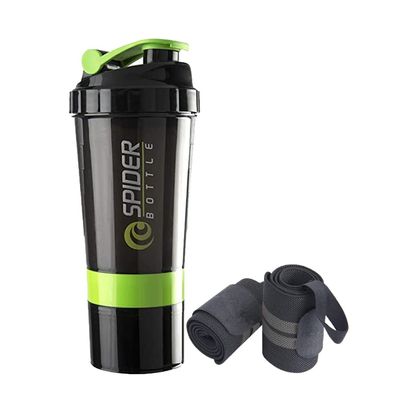 COOL INDIANS Protein Shaker Bottle with Wrist Support Band for Sport & Exercise l Weightlifting l Powerlifting l Wrist Wrap l Gym Shaker l Shaker Bottle l Gym Bottle (500) ML. (Green Black)