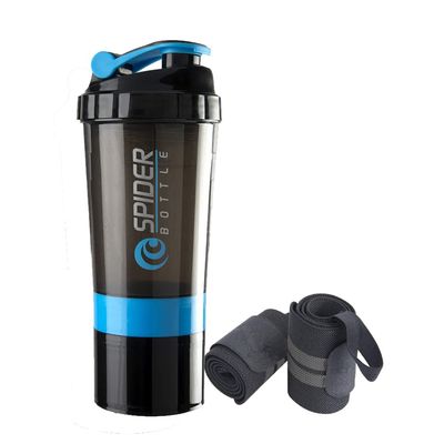 COOL INDIANS Protein Shaker Bottle with Wrist Support Band for Sport & Exercise l Weightlifting l Powerlifting l Wrist Wrap l Gym Shaker l Shaker Bottle l Gym Bottle (500) ML. (Blue Black)