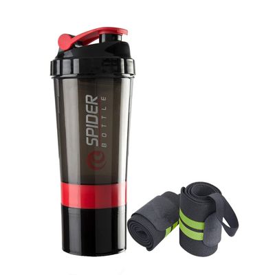 COOL INDIANS Protein Shaker Bottle with Wrist Support Band for Sport & Exercise l Weightlifting l Powerlifting l Wrist Wrap l Gym Shaker l Shaker Bottle l Gym Bottle (500) ML. (RED Green)
