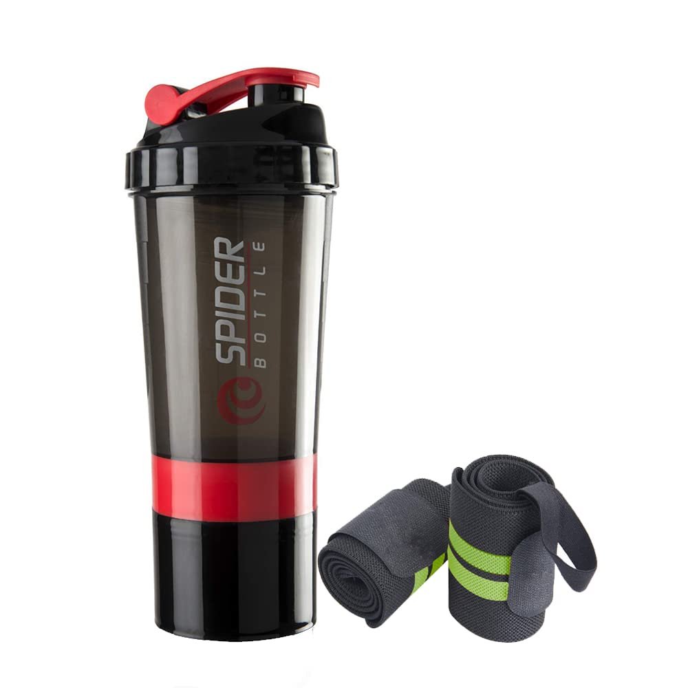 COOL INDIANS Protein Shaker Bottle with Wrist Support Band for Sport & Exercise l Weightlifting l Powerlifting l Wrist Wrap l Gym Shaker l Shaker Bottle l Gym Bottle (500) ML. (RED Green)