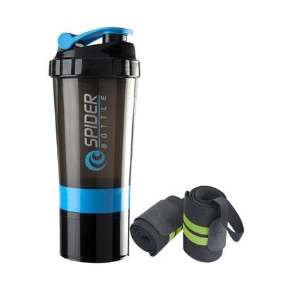 COOL INDIANS Protein Shaker Bottle with Wrist Support Band for Sport & Exercise l Weightlifting l Powerlifting l Wrist Wrap l Gym Shaker l Shaker Bottle l Gym Bottle (500) ML. (Blue Green)