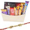 SFU E Com Beautiful Golden Wooden Basket with 6 Pieces Chocolates | Rakhi Chocolate for Brother | Designer Elephant Rakhi with Chocolates | Roli, Chawal, Chandan, Misri | 234 view 1