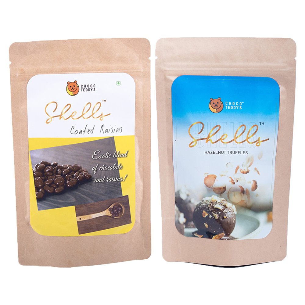 Choco Teddy's Shells Chocolate Truffles (12 Truffles) Pack of 2-204 g (Coated Raisins-Hazelnut)